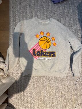 Madhappy Light Gray Lakers Graphic Crewneck - Yellow & Pink Accents